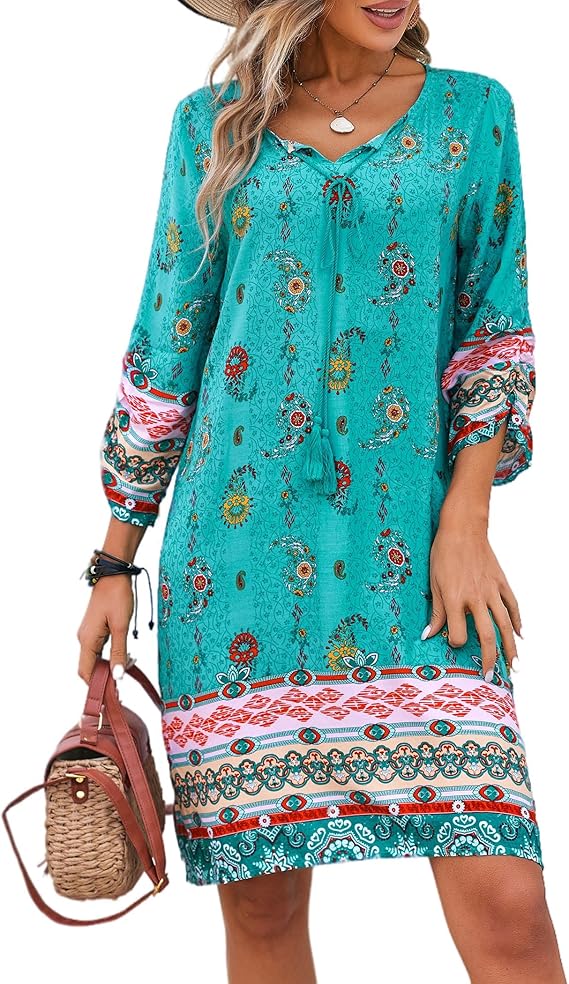 Premium Boho Floral Summer Tunic Dress