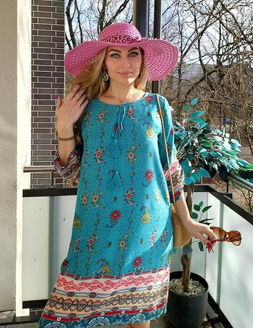 Premium Boho Floral Summer Tunic Dress
