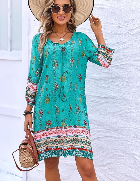 Premium Boho Floral Summer Tunic Dress